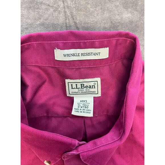 LL Bean Shirt Mens XL Tall Red Solid Long Sleeve Button Up Wrinkle Resistant - Picture 4 of 6